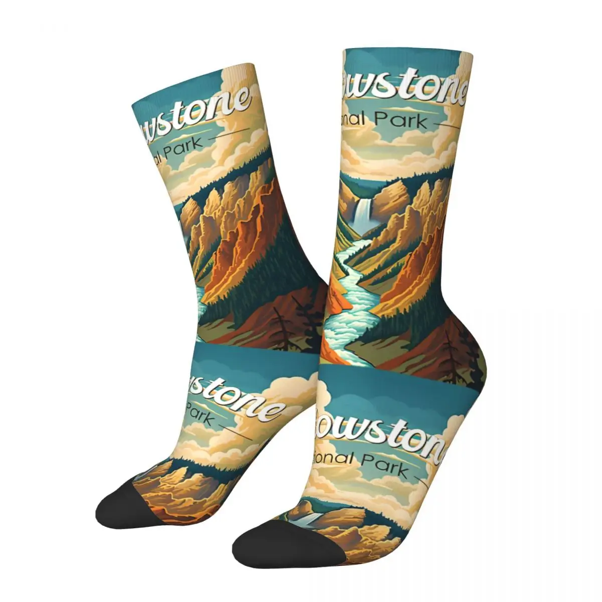 National Park Grand Canyon Illustration Men's Socks Retro Harajuku Yellowstone Street Style Novelty Casual Crew Crazy Sock