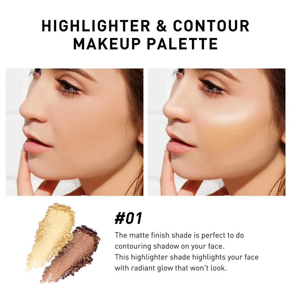 FOCALLURE Face Bronzer Highlighter Palette Pressed Powder Waterproof Long-Lasting Matte Face Contouring Makeup Powder Cosmetics