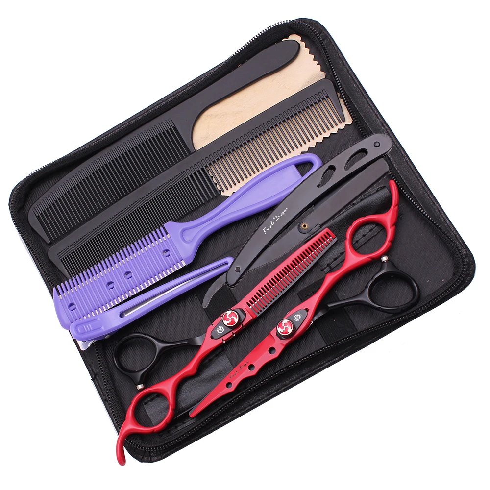 Professionelle Haarschere 6 Zoll Japan Edelstahl Haarschere Schwarz Haarschneideschere Rot Effilierschere Friseursalon Z1019 – Detail 16