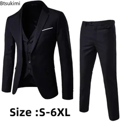 New2024 Men's Formal Business Office 3PCS Suit Sets Oversized Blazer+Vest+Pants Sets Male Evening Party Wedding Men's Sets S-6XL