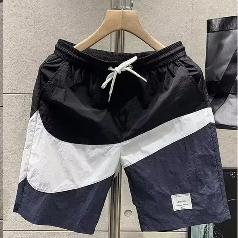 Men's Loose Fit Summer Trendy Color Block Casual Shorts Versatile Sports Quick Dry Beach Five Minute Shorts Brand Name