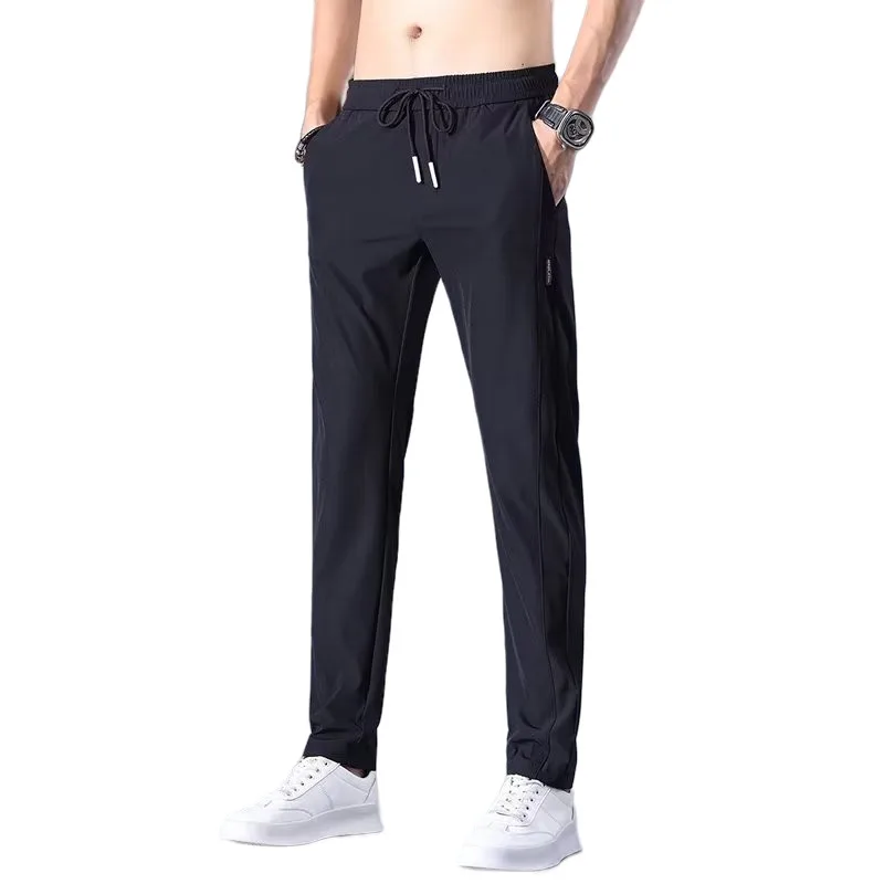 Ice Silk Men's Summer Casual Straight Leg Long Pants Elastic Thin Large Size Youth Versatile Loose Fit Sweatpants