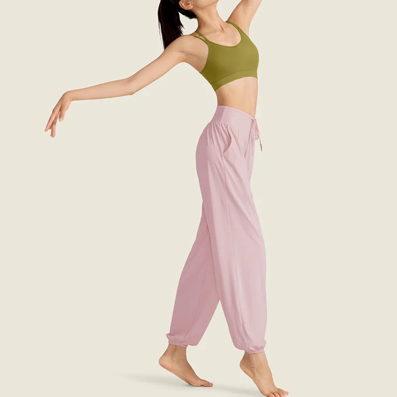 Cool Quick-drying Sweatpants Show Long Legs Pocket Women's Tied Feet Loose Yoga Trousers Casual Fitness Clothes