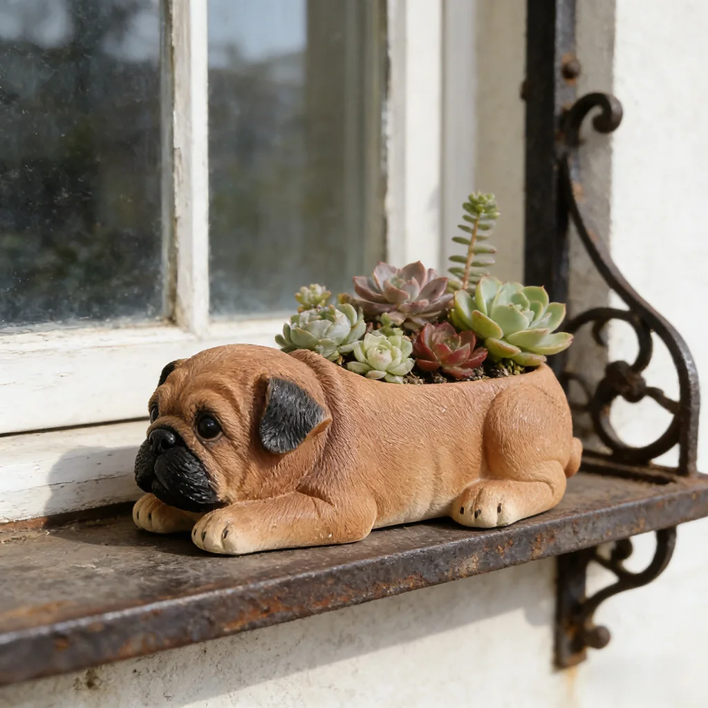 Kawaii Dog Succulent Planter Pot Resin Bonsai Holder Animal Shaped Home Garden Decoration Ornament