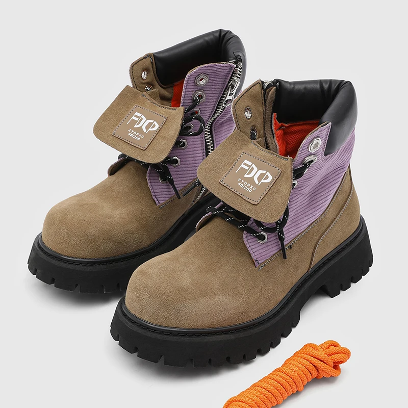 

New Thick Soled Couple Motorcycle Boots Flip Cover Splicing Niche Stylish Cool Color Splicing Outdoor Short Boots