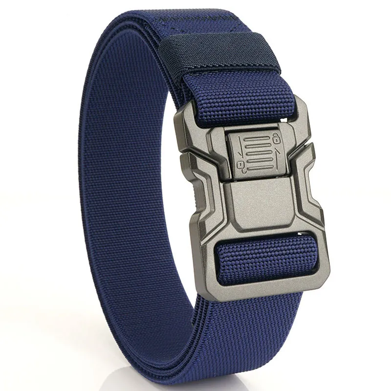 Aluminum Alloy Automatic Quick Release Buckle Outdoor Tactical Belt Men's Elastic Elastic Extended Training Tooling Canvas Belt