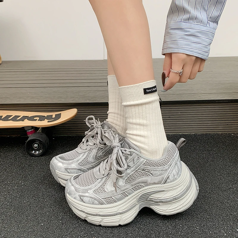 

Высококачественные женские повседневные кроссовки в стиле «dad shoes», женские сетчатые кожаные туфли, дизайнерские дышащие прогулочные кроссовки на толстой подошве, tenis feminino