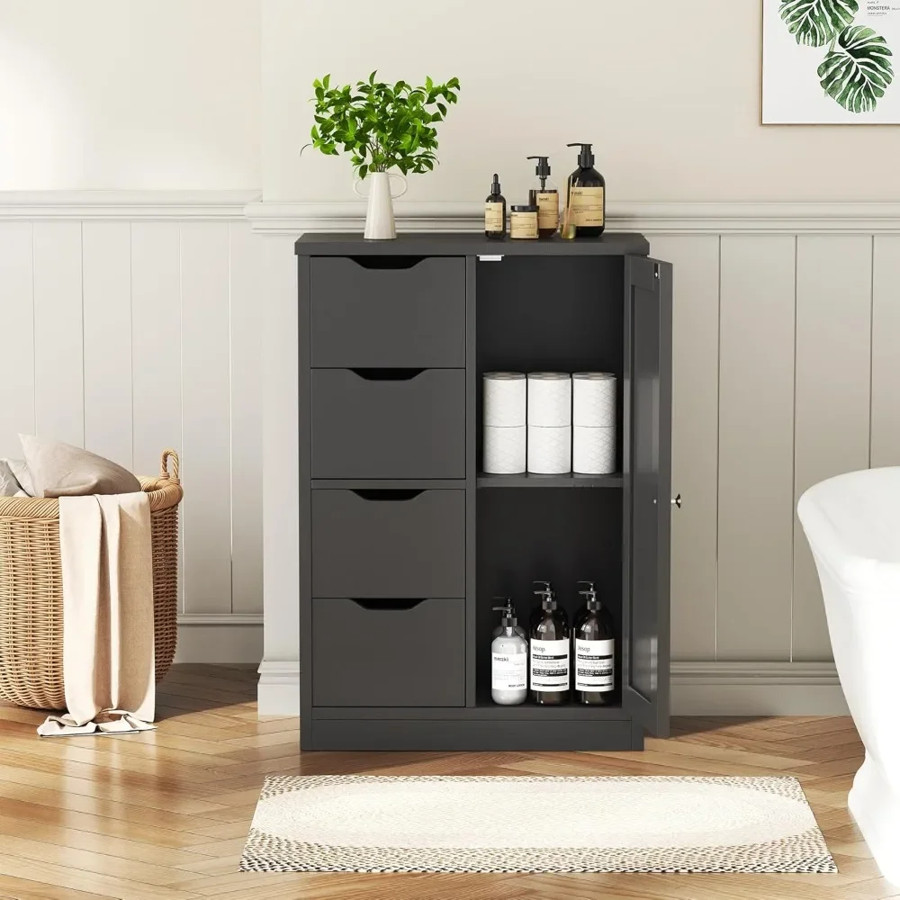 

wooden storage cabinet with 4 drawers and 1 door,Living room floor storage cabinet, with adjustable shelves