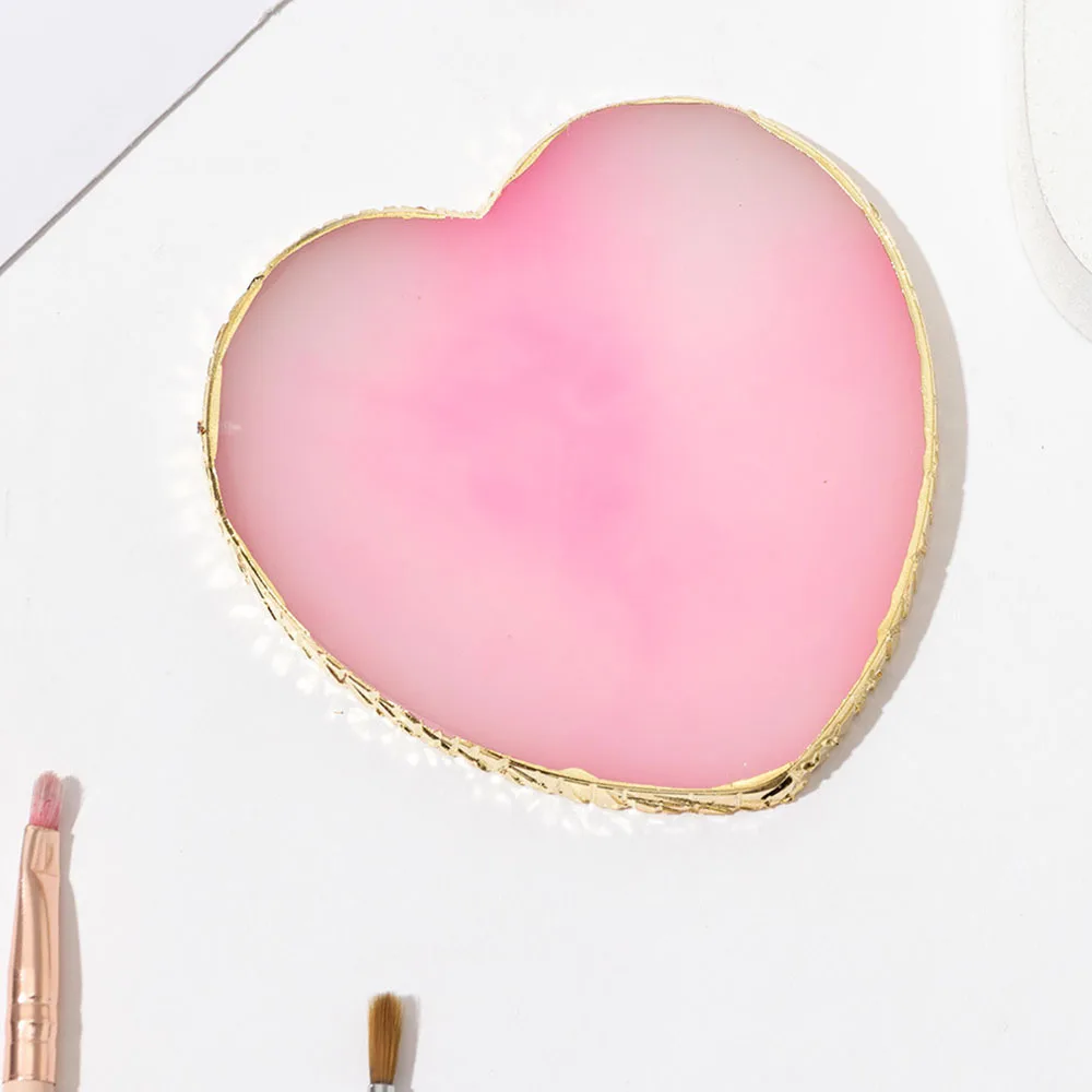 

Розовая/белая смоляная палитра для дизайна ногтей, маникюрные инструменты, лоток для смешивания ногтей, золотой край, дисплей в форме сердца, держатель для лака