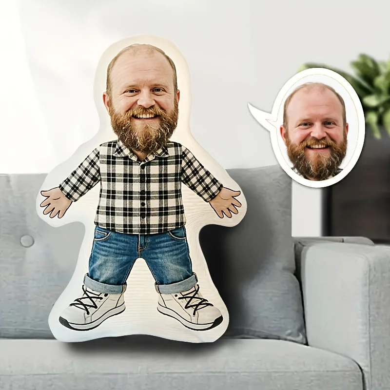 Custom Human-Shaped Throw Pillow, Custom DIY Photo Lifelike Doll with Personalized Face Design, Suitable for Birthdays, Holidays