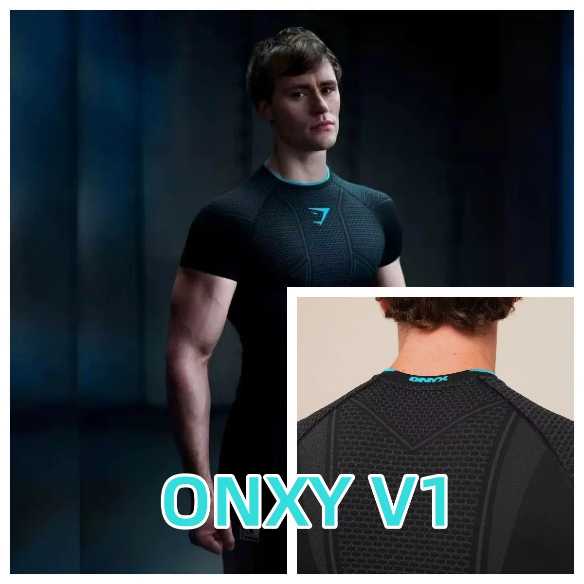 GYMSHARK ONYX V1 Men's Fitness Tight Top, GYMSHARK Fitness Running Shapewear T-shirt