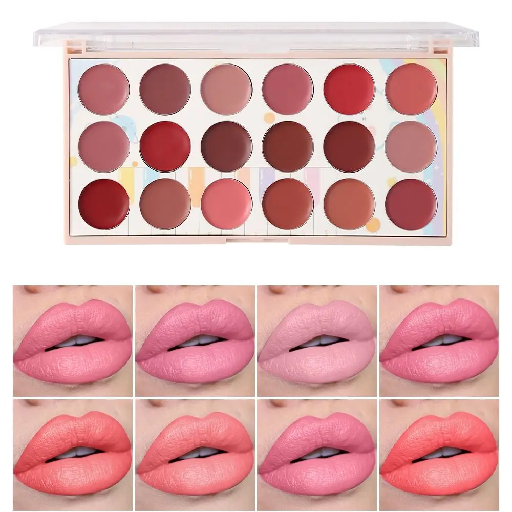 

Waterproof Matte Lipstick Palette Non-Sticky Cup Long Lasting Rose Red Lip Mud Beauty Smooth Texture 18 Color Lip Gloss Palette