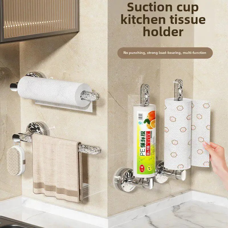 kitchen-suction-cup-paper-towel-holder-roll-paper-rack-storage-organizer-plastic-wrap-holder-cloth-hanger-towel-rod