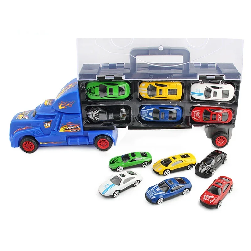 Nâng cấp Xe Đồ Chơi Cho Trẻ Em Cargo Truck Mẫu với 12 cái Xe kim loại Bãi Đậu Xe Toy Organizer Đôi Trượt Theo Dõi Xách Tay xử lý