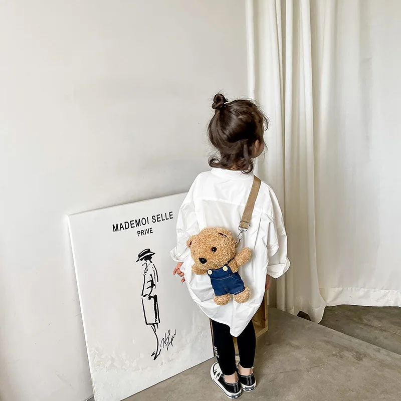 Plush Bear Children Bag Cartoon Cute Doll Crossbody Bag for Girls Toy Baby Shoulder Bag Cowboy Kids Coin Purse Birthday Gifts