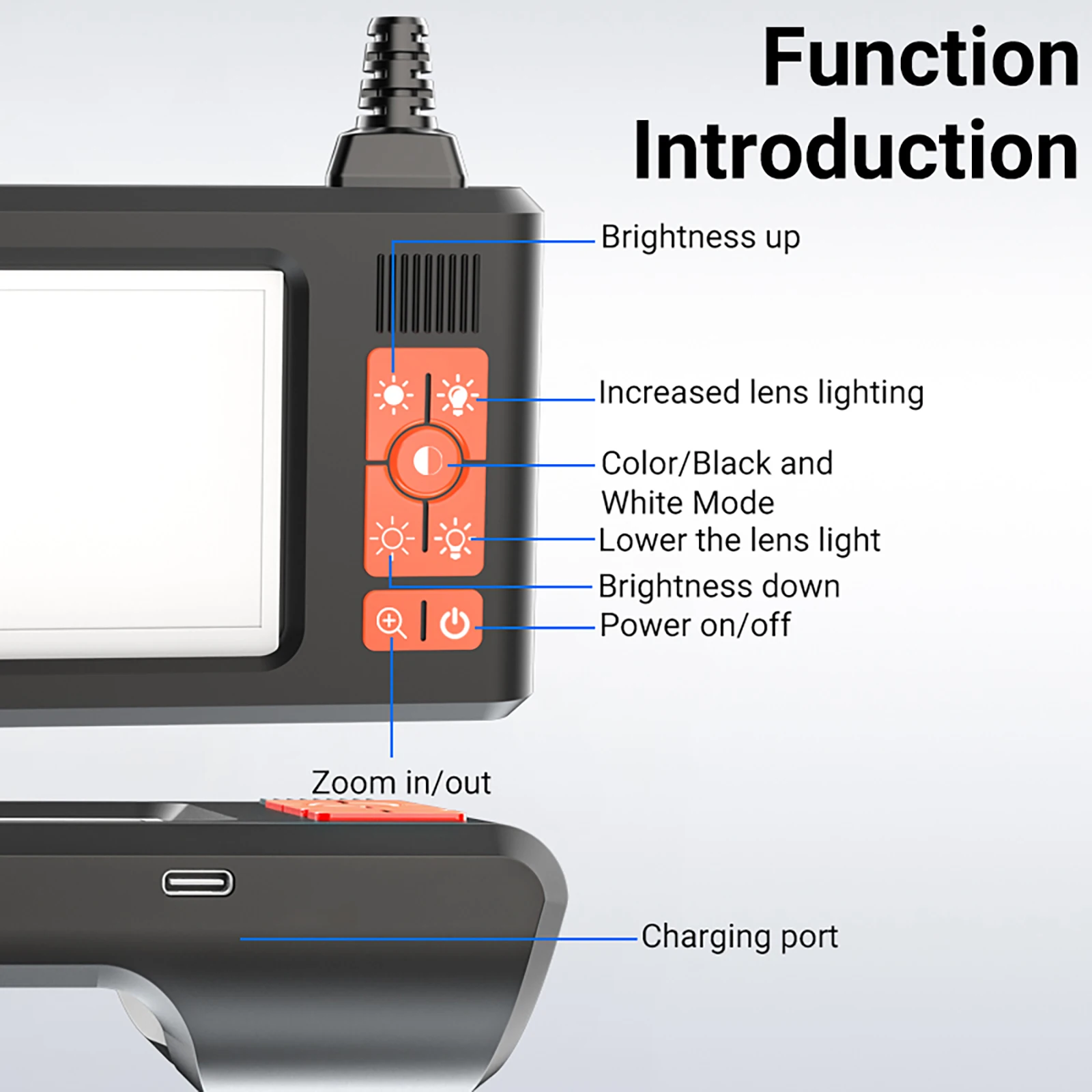 Industrial Endoscope Camera 4.3 Inch IPS Screen HD 1080P Pipe Sewer Inspection Borescope IP67 Waterproof LED 2000mAh For Car