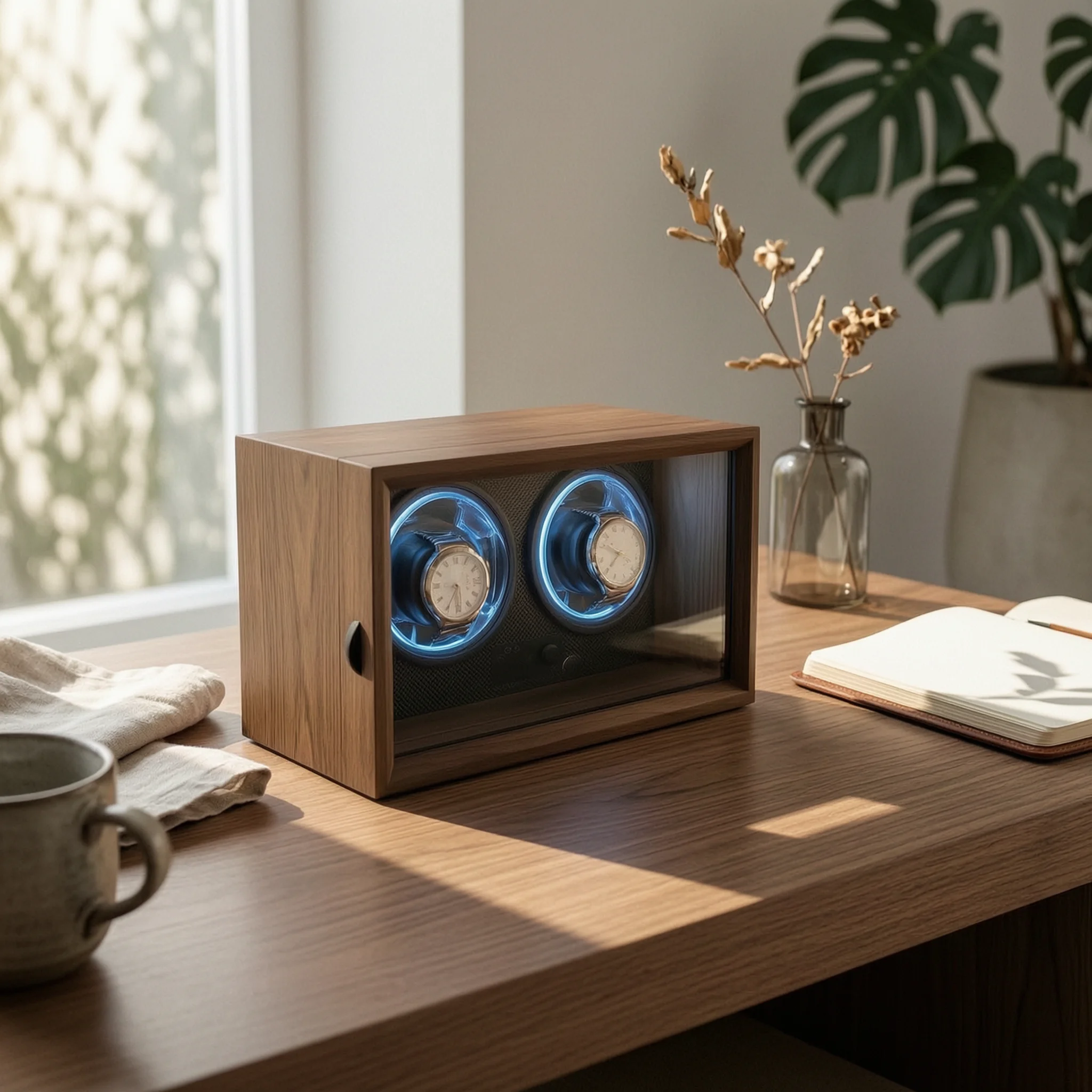 Two-Watch Watch Winder Double Watch Winder Box Silent Compact for Men, Nightstand, Bedroom