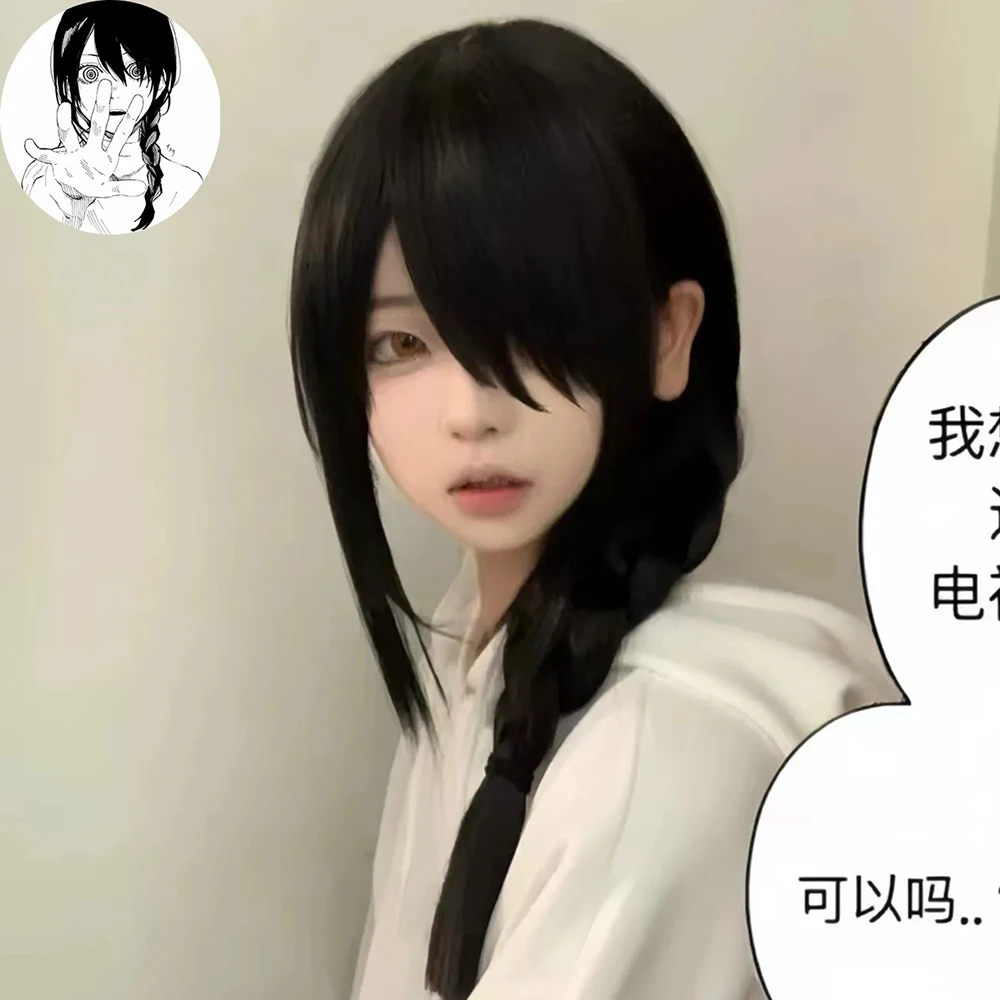 Anime motosserra homem tayuta cosplay peruca feminina lolita preto cabelo longo resistente ao calor perucas sintéticas halloween carnaval prop