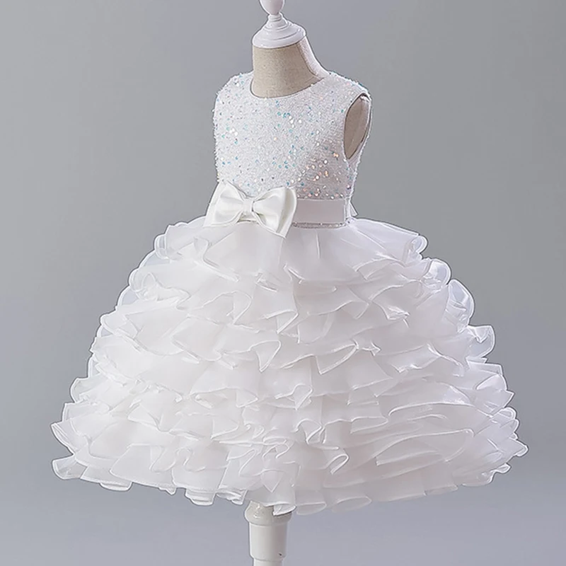 Princess Girls Sequin Layered Puffy Party Dresses Baby Kids High Quality Elegant Wedding Flower Girl Ball Gown Dress  Clothing
