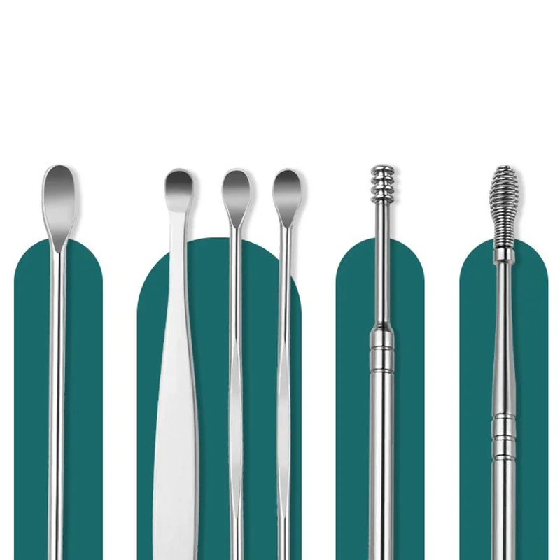 6Pcs/set Ear Cleaner Ear Wax Pickers Stainless Steel Earpick Wax Remover Piercing Kit Earwax Curette Spoon Care Ear Clean Tools