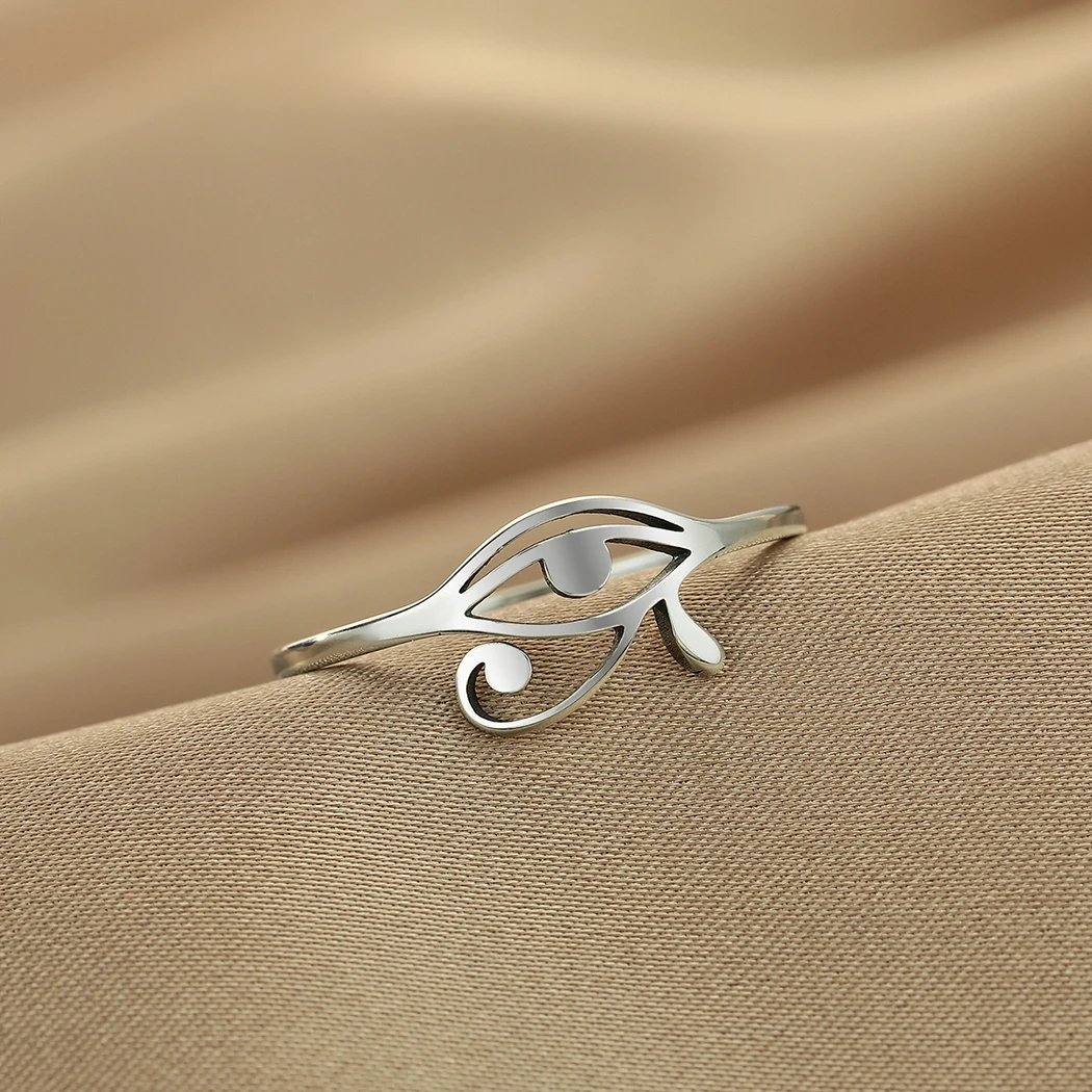 Cxwind Laser carved stainless steel ring eye of Ra ring, Key of Life ring Egyptian ring personalized jewelry birthday gifts