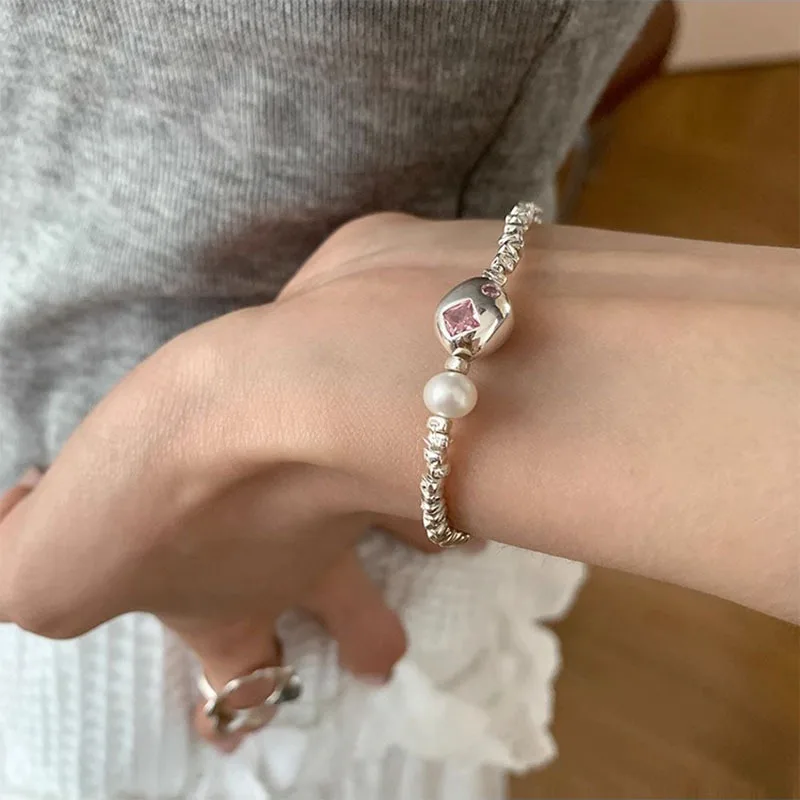 

New Arrival Circular Romantic Geometry 925 Sterling Silver Bead Zircon Pearl Bracelet For Women Gift Jewelry Dropshipping