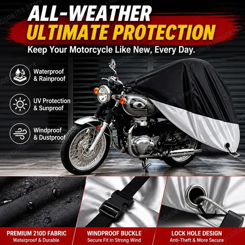 

For Kawasaki W800 Motorcycle Cover Waterproof Dustproof UV Resistant All Weather Bike Cover for Indoor Outdoor Riding Storage