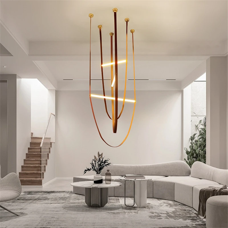 

Modern Ceiling Chandelier Acrylic Tube Lustre Pendant Lamp Creative LED Lighting Living Room Decor Villa Staircase Light Fixture
