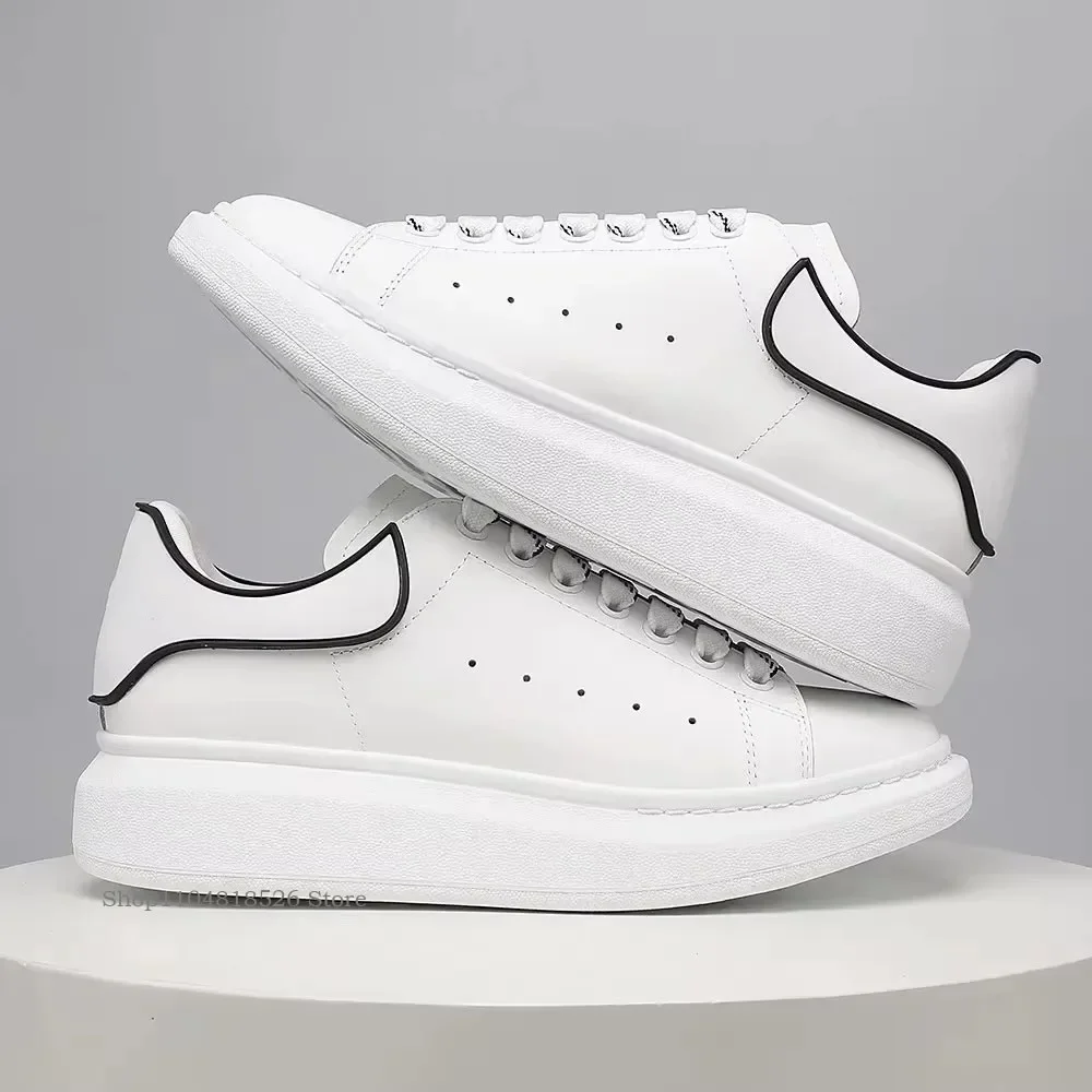 Damesflats Elegante skateboardschoenen Witte sneakers Dikke zool Binnenhoogteverhogende gevulkaniseerde schoenen voor heren en dames - afbeelding 1
