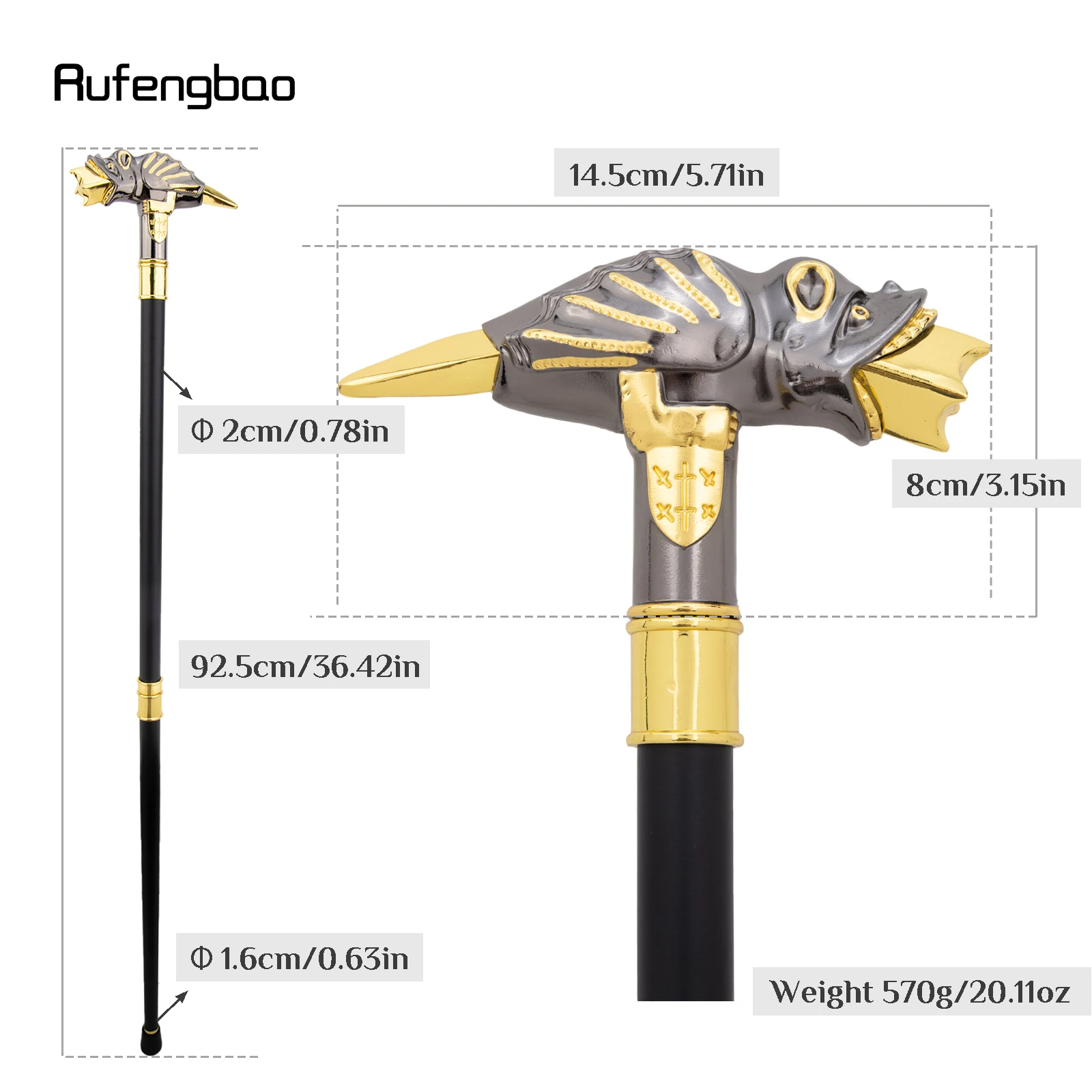 Golden Black Lizard Chameleon Tongue Knob Crosier 93cm Decorative Stick Cane Halloween Cosplay And Parties, For Cosplay & Party