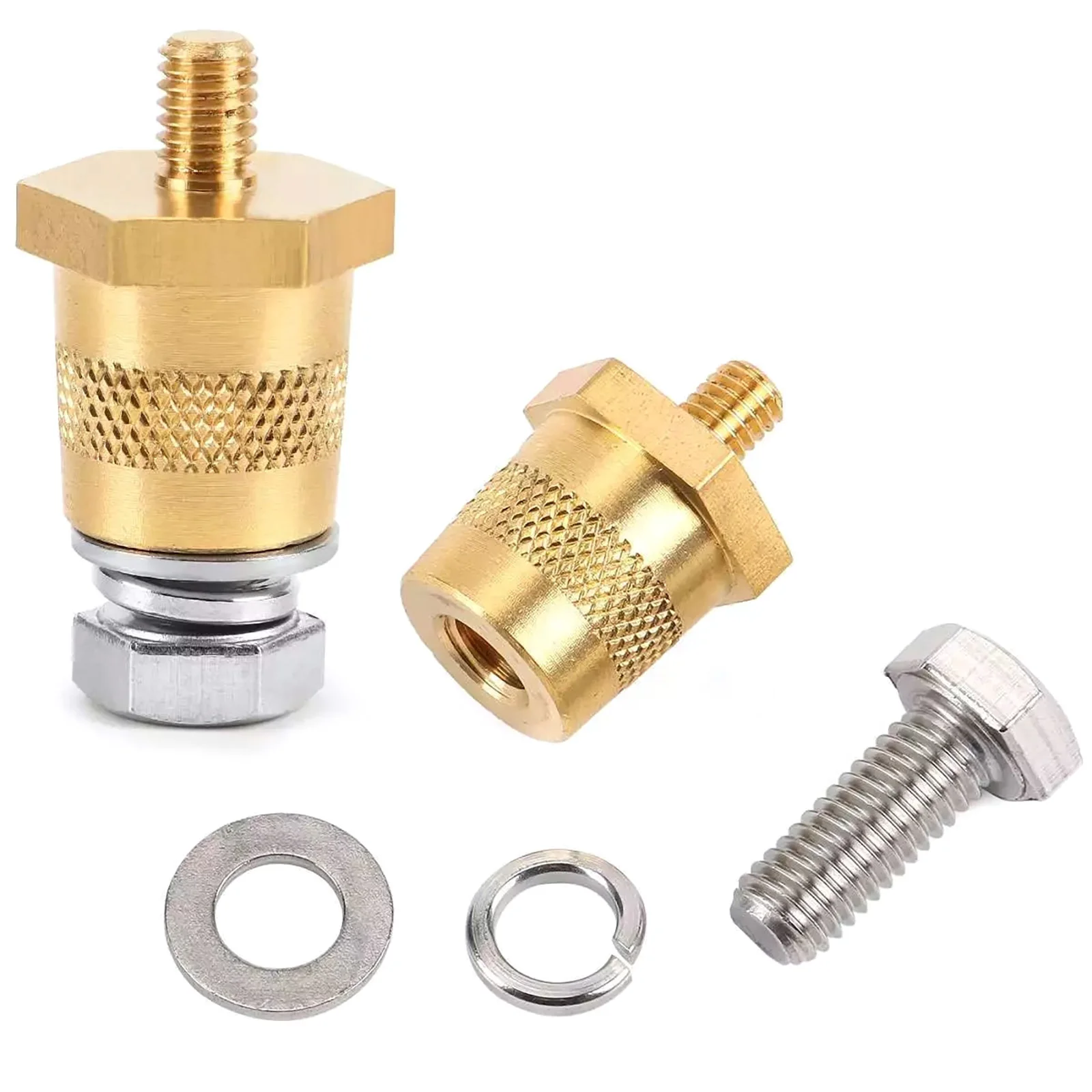 

2X адаптер для аккумуляторного столба, клеммный разъем, универсальная резьба M6, твердая латунная стойка, резьбовая клеммная шпилька, автомобильные детали