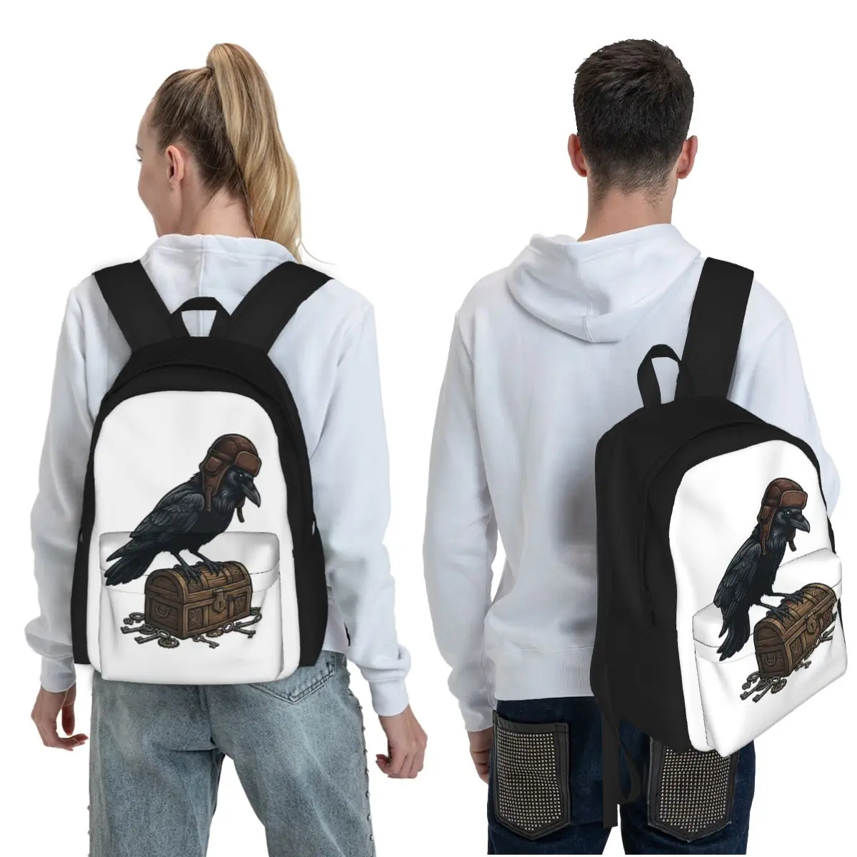 Aviator Raven Treasure Keeper Emblem Student Backpack School Bag Hiking Travel Daypack  Men Women Fashion Bookbag Shoulder Bags