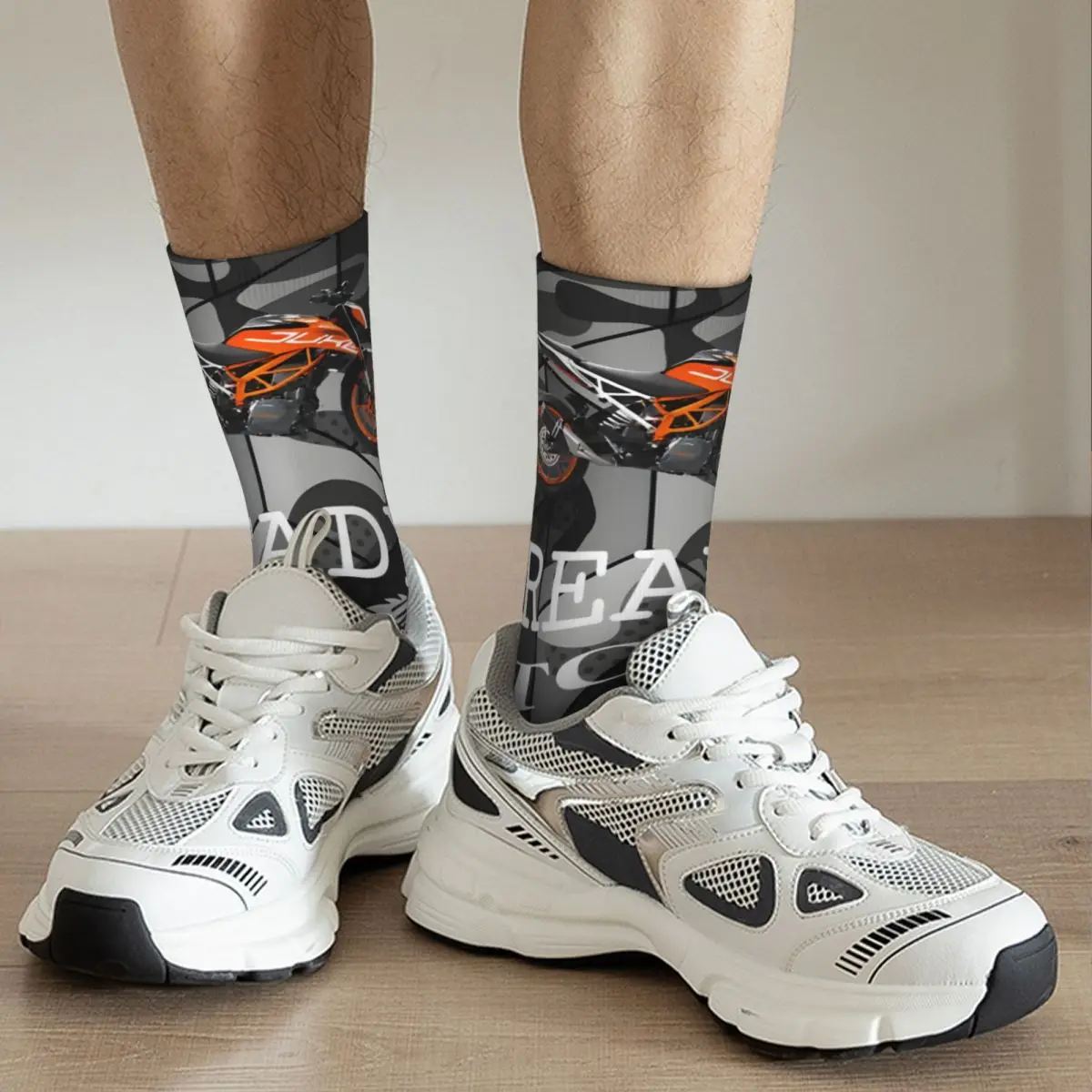 Vintage BIKE T SHIRTS Men's compression Socks Unisex Ready To Race Harajuku Pattern Printed Novelty Crew Sock