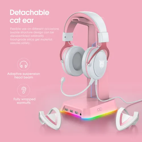ONIKUMA-auriculares X10 para juegos, cascos con orejas de gato desmontables, RBG iluminación, con micrófono HD, para PC