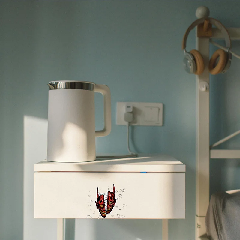 1PC Bold Vibrant Red Oni Sticker - Adhesive Decal for Helmet Wall Mirror Cabinet Surfaces Personal Decor