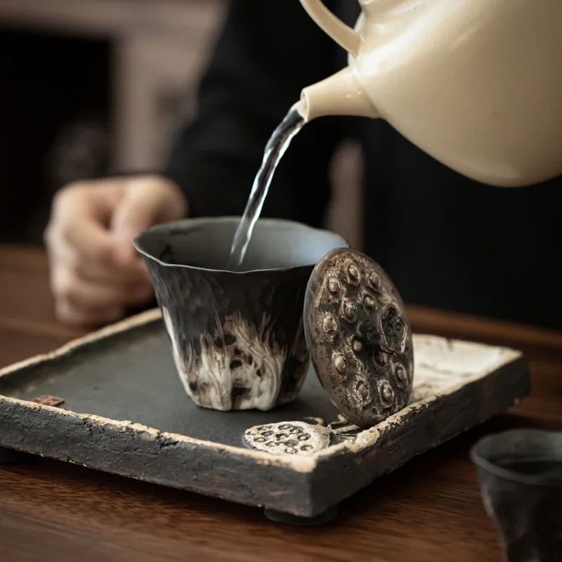 Wabi Sabi Style Dry Bubble Small Coarse Pottery Vintage Household One Pot Two Cups Complete Simple Ceramic Kung Fu Tea Set