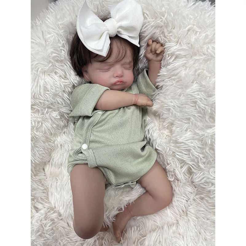 45CM 전신 비닐 리본 베이비돌 로잘리, 뿌리있는 머리카락, 핸드페인팅 3D 피부톤, 신생아 크기, 사실적인 베이비돌