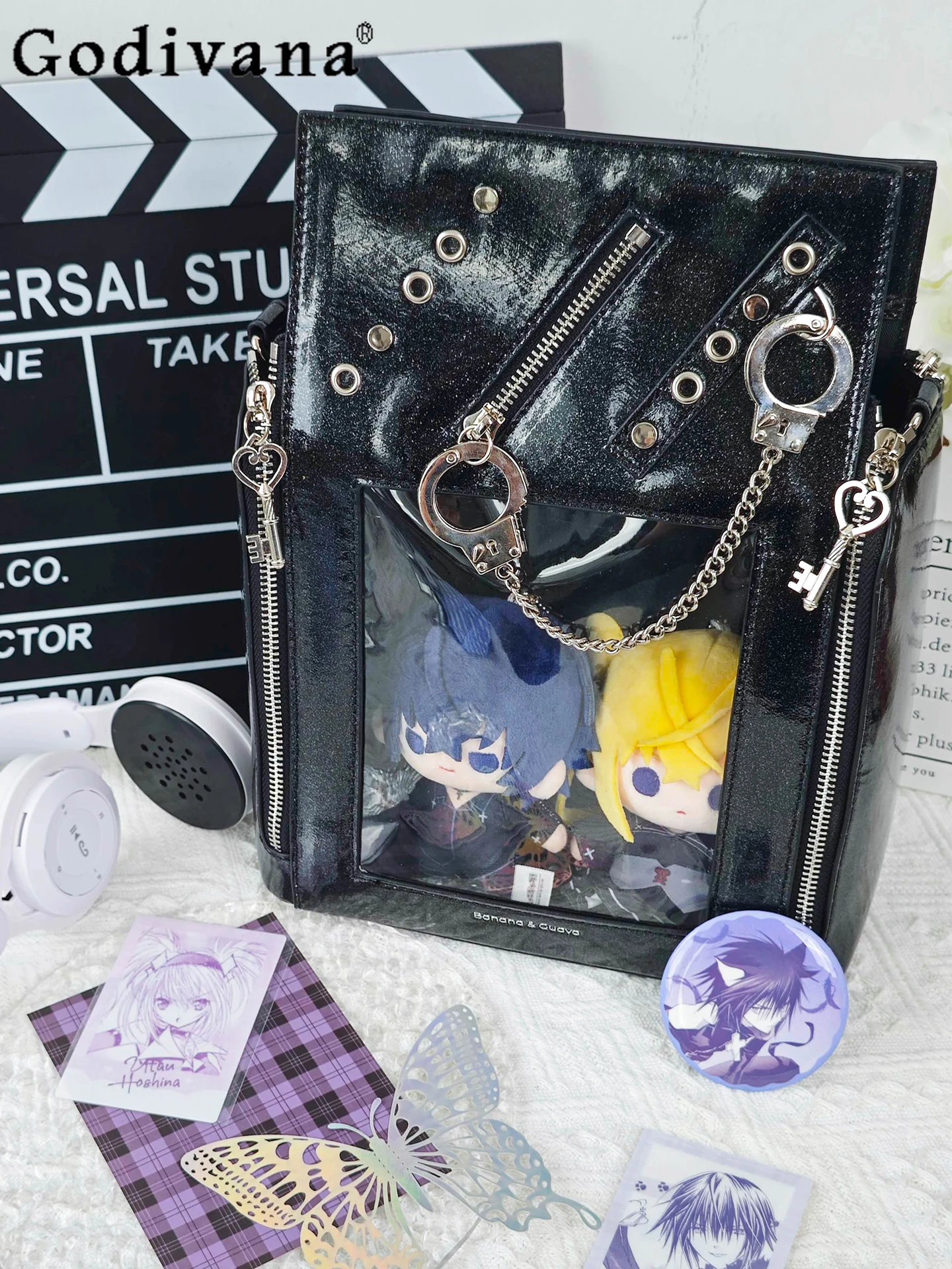 

Japanese Original Lolita Large Capacity Pain Bag Sweet Cool Spicy Girl Rivet Chain Motorcycle Style Shoulder Bag