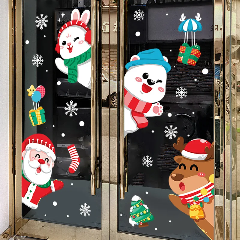Christmas Decoration Window Stickers Santa Claus Christmas Tree Sticker Xmas Decoration Glass Door Decals Window Clings Stickers