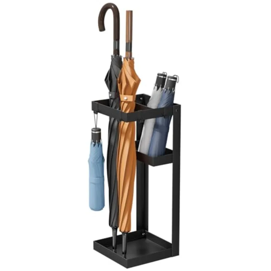 

Umbrella Stand Steel Umbrella Holder Rack with Small Shelf for Entryway Office 4 Hooks Black