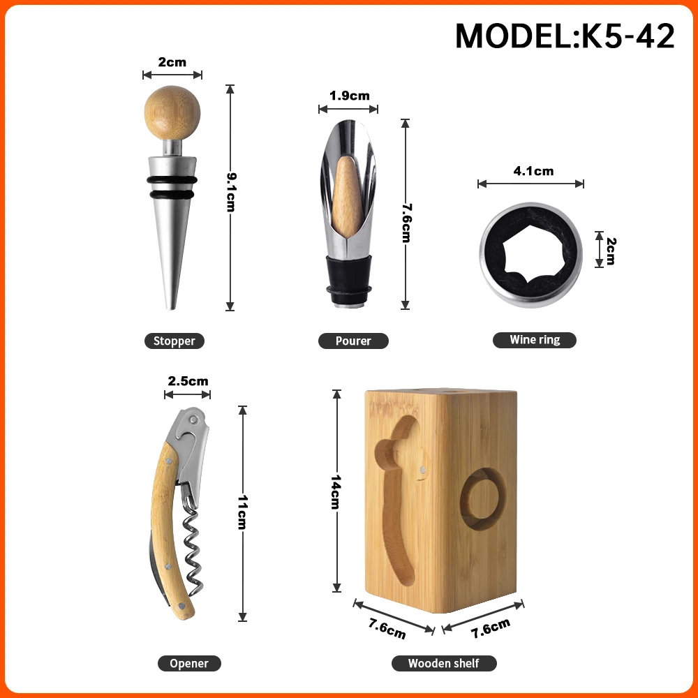 Creation Professional Waiter Corkscrew Wine Openers Set Stainless Steel Bar Accessories Set Bar Tools Set with Bamboo Wood Stand