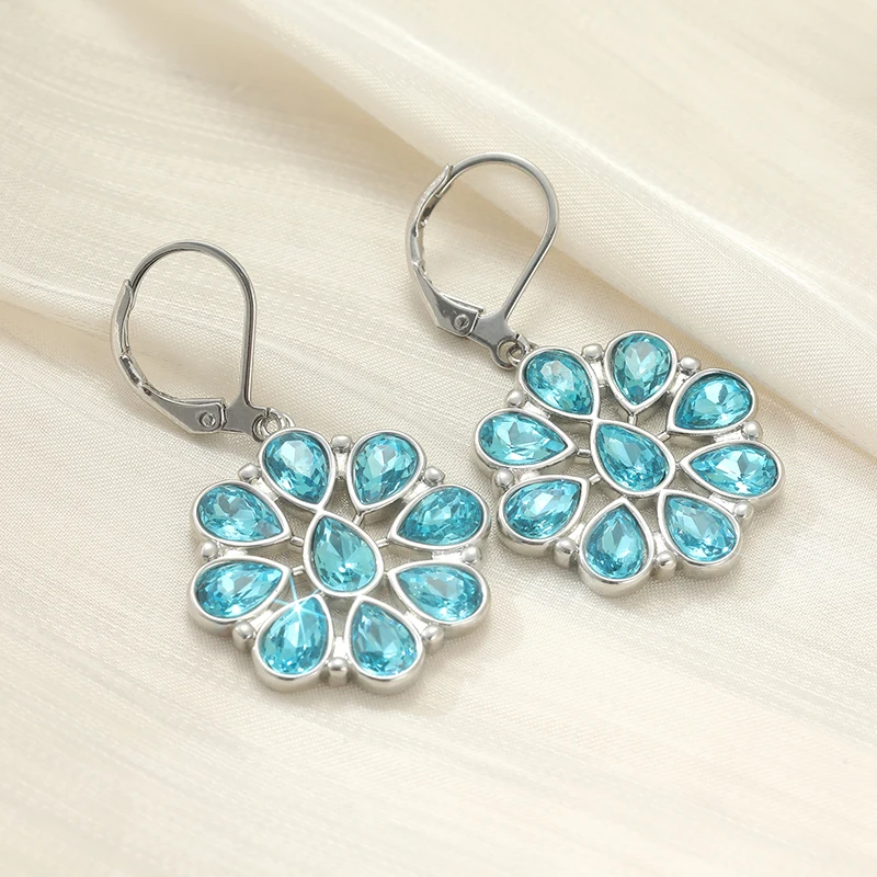 Creative Cute Inlay Cubic Zircon Flower Dangle Earrings Women's Elegant Charm Earrings Wedding Anniversary Party Jewelry