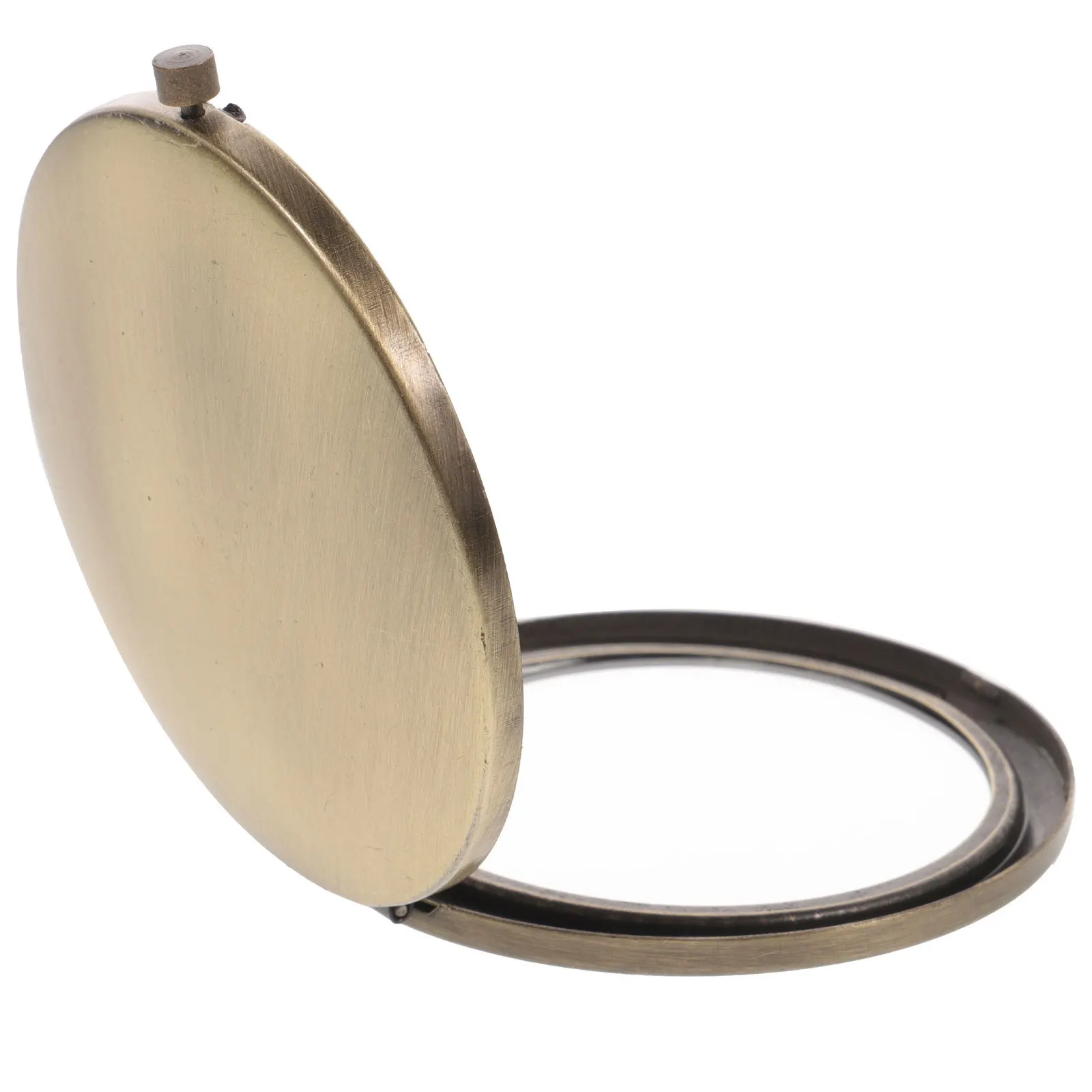 

Wooden Metal Portable Makeup Mirror Foldable Compact Round Retro Design Travel Women's Pocket Size Lightweight Distortion-Free