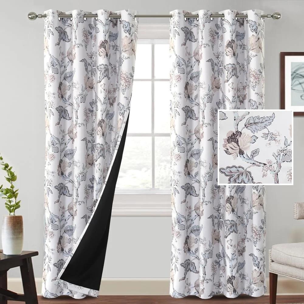

Blackout Floral Printed Curtains for Bedroom Living Room Watercolor Window Grommet Top Drapes