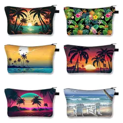 Hawaiian palm Coconut Trees Cosmetic Bags Woman Summer Travelling Makeup Bag Organizer Beach  Necessaries Mini Handbag