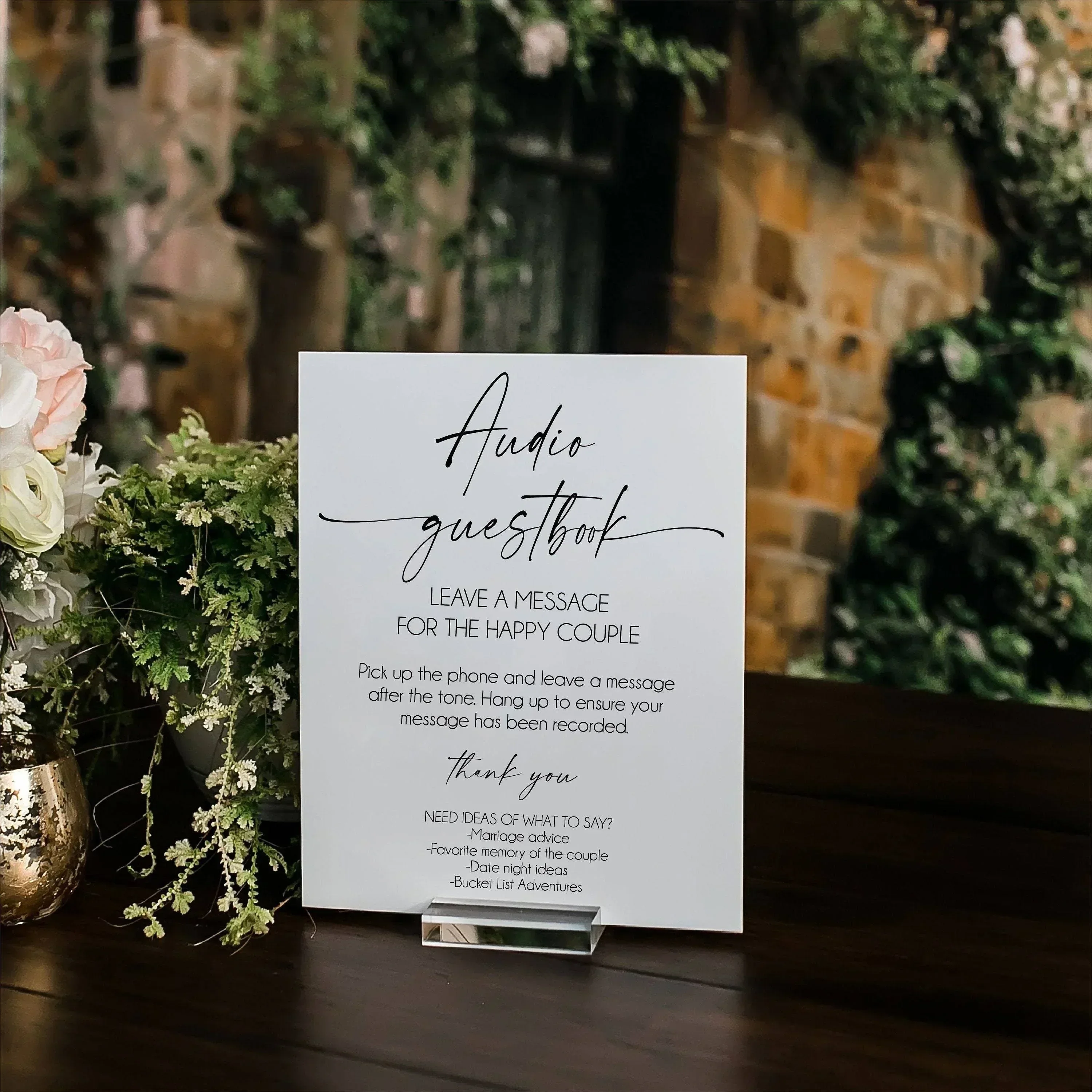 Romantic Wedding Tabletop Decor: Acrylic Audio Guestbook Sign with Glam Style Entryway Signage