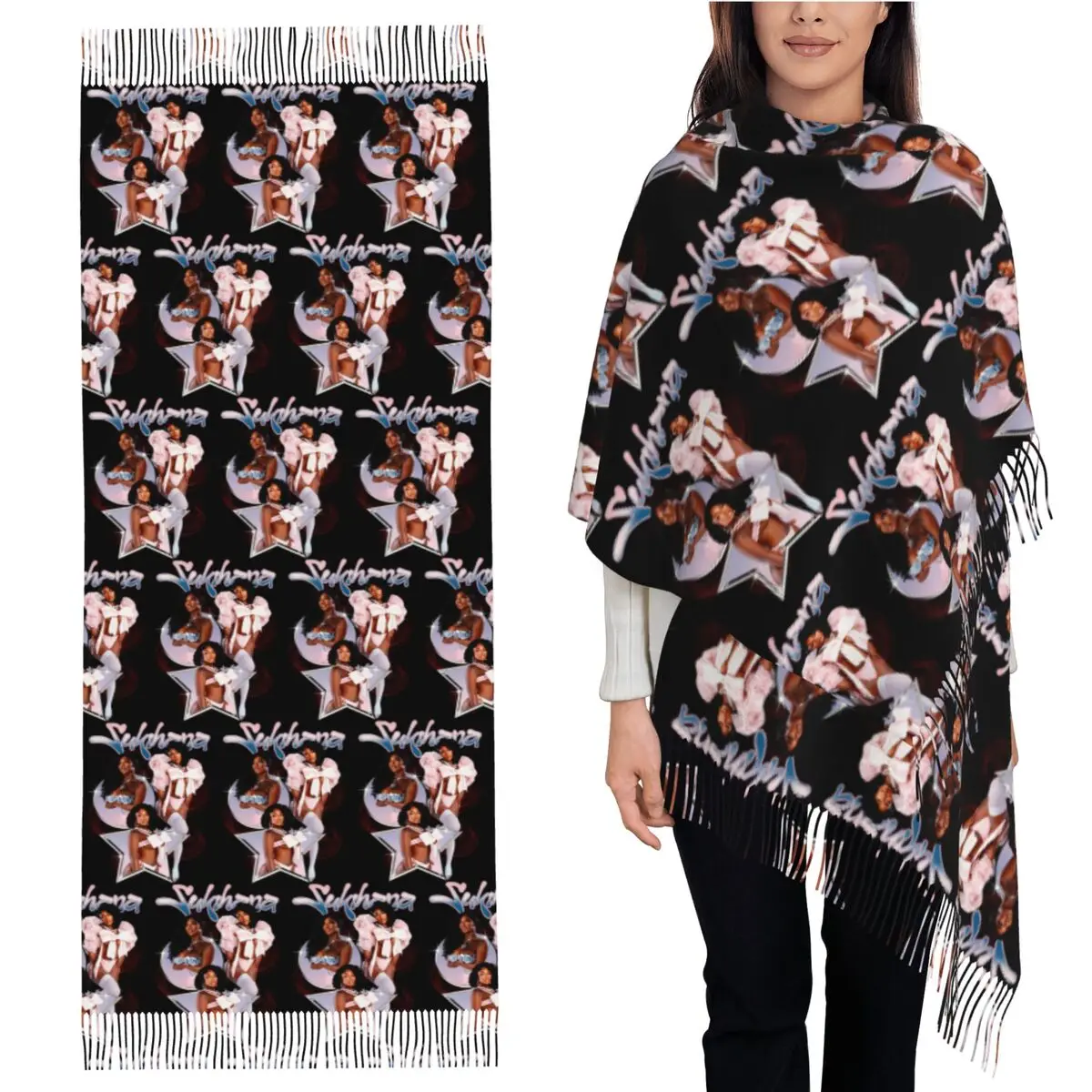 

Шарф Midcentury Sukihana, шарфы с кисточками для женщин, мягкие теплые шали и накидки, большая осенне-зимняя шаль