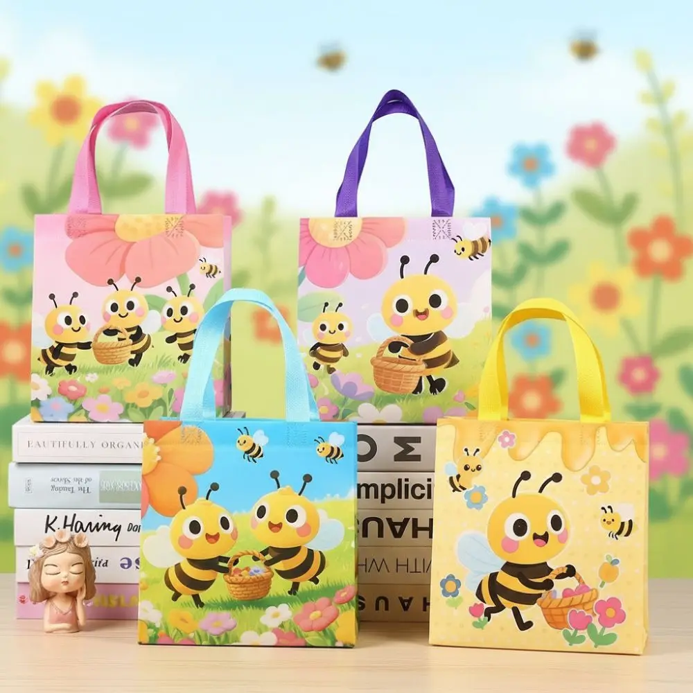 

10Pcs Little Bee Gift Packaging Bags Waterproof Reusable Flower Shopping Tote Bag Cartoon Party Storage Pouch