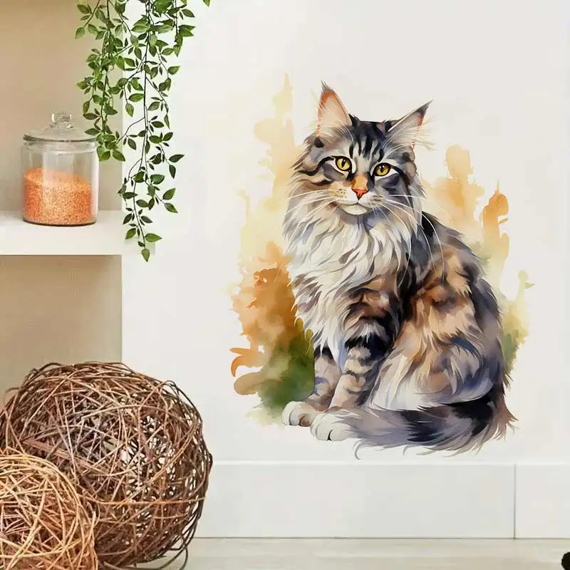 

Watercolor Norwegian Forest Cat Wall Sticker Bathroom Toilet Decor Living RoomRefrigerator Home Decoration Decals M1507