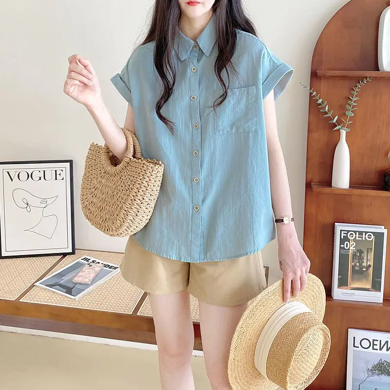 Casual Fashionable Vacation Style Wearing Short Sleeves Shirt for Women\'s Summer New Loose Slimming Age Reducing Simply Chic Top